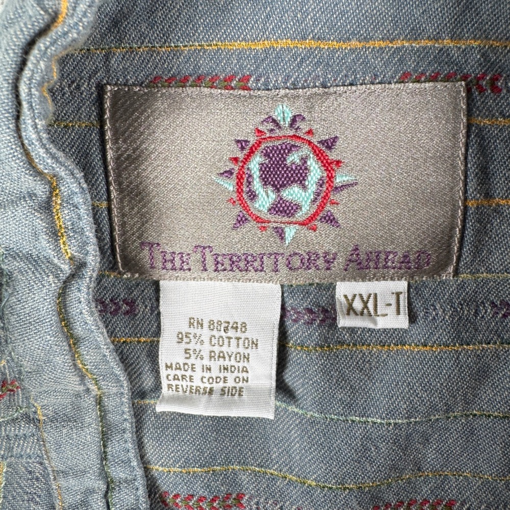 The Territory Ahead Henley Shirt Mens XXLT Blue Striped Grandad Collar XXL Tall - Picture 3 of 10